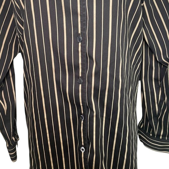 Foxcroft NYC 16W Black Tan Striped Non-Iron Stretch Button Down Blouse - Picture 6 of 7